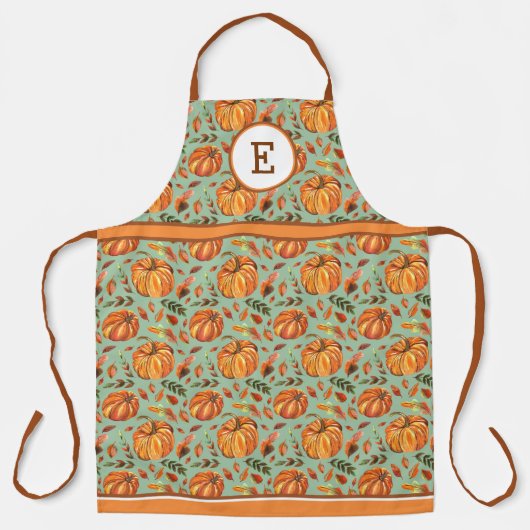 Herfstpompoenen en bladeren Monogram Schort (Voorkant)