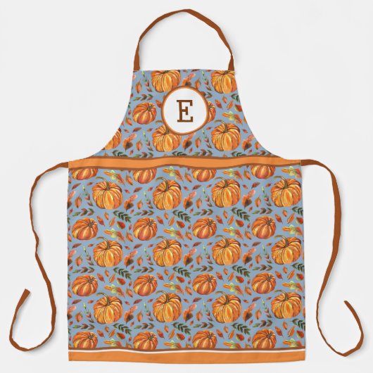 Herfstpompoenen en bladeren Monogram Schort (Voorkant)