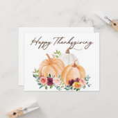 Herfstpompoenen en Boho Bloemen Platte Groet Kaart (Voorkant / Achterkant in situ)