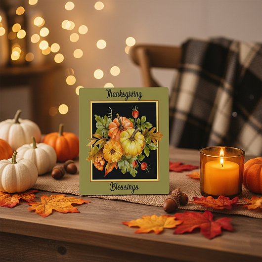 Herfstpompoenen en eikenbladeren fotoplaat