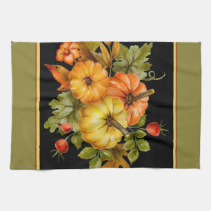 Herfstpompoenen en eikenbladeren theedoek