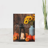 Herfstpompoenen en lantaarn met aangepaste tekst kaart (Voorkant)