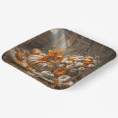 Herfstpompoenen en moeders in een schuur papieren bordje (Gebogen)