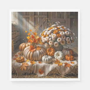 Herfstpompoenen en Mums in een Schuur Servet