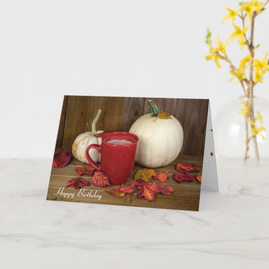 Herfstpompoenen en warme chocolademelk kaart (Gele Bloem)