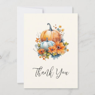 Herfstpompoenen met bloemen en bladeren bedankkaart
