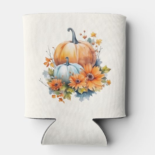 Herfstpompoenen met bloemen en bladeren blikjeskoeler (Achterkant)