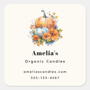Herfstpompoenen met bloemen en bladeren Business Vierkante Sticker