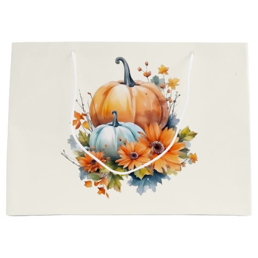 Herfstpompoenen met bloemen en bladeren groot cadeauzakje (Voorkant)