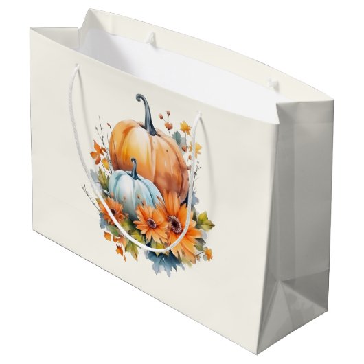 Herfstpompoenen met bloemen en bladeren groot cadeauzakje (Achterkant Gekanteld)