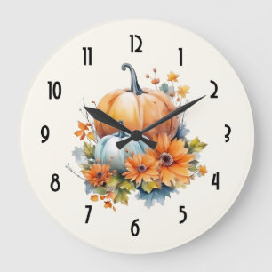 Herfstpompoenen met bloemen en bladeren grote klok