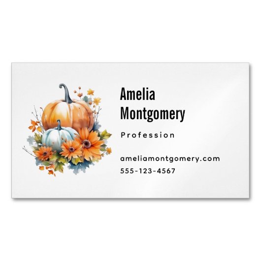 Herfstpompoenen met bloemen en bladeren magnetisch visitekaartje (Voorkant)