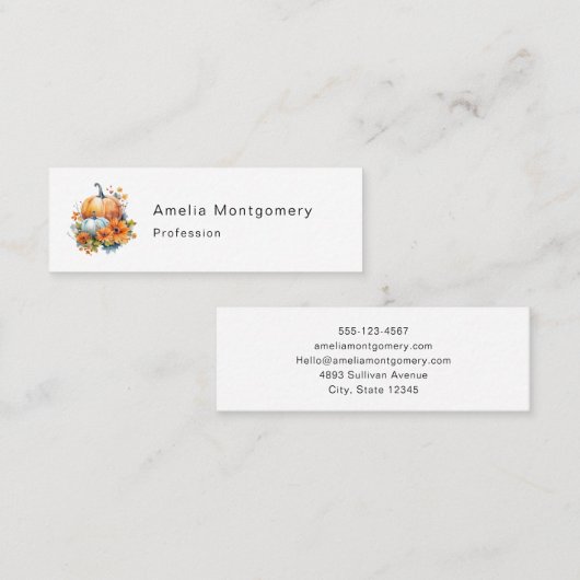 Herfstpompoenen met bloemen en bladeren mini visitekaartje (Voorkant / Achterkant)