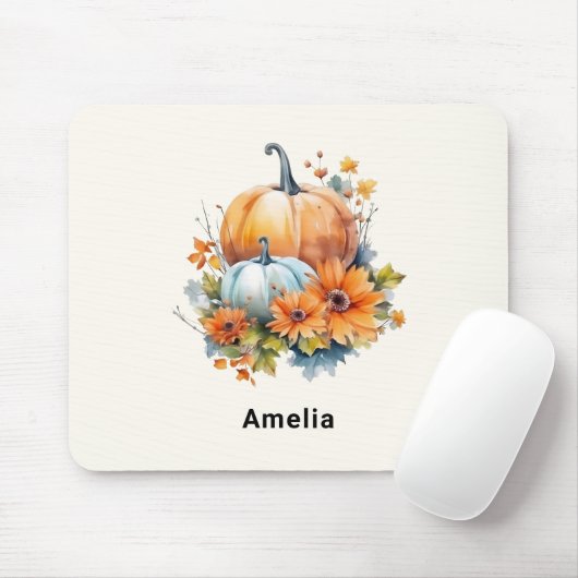 Herfstpompoenen met bloemen en bladeren muismat (Met muis)