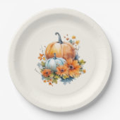 Herfstpompoenen met bloemen en bladeren papieren bordje (Voorkant)