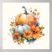 Herfstpompoenen met bloemen en bladeren poster (Voorkant)