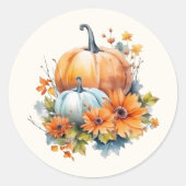 Herfstpompoenen met bloemen en bladeren ronde sticker (Voorkant)