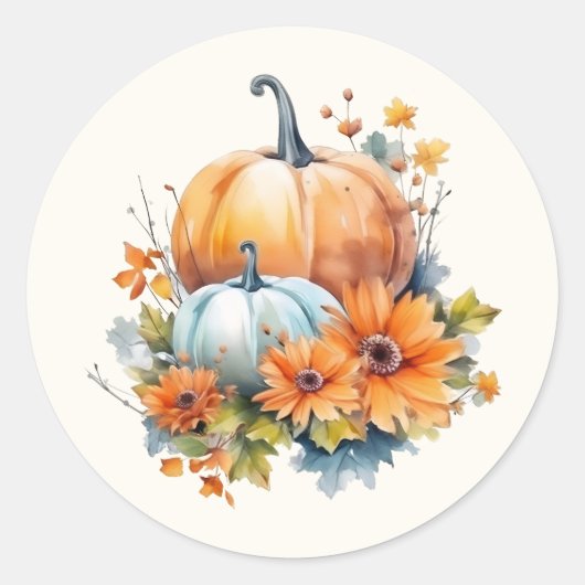 Herfstpompoenen met bloemen en bladeren ronde sticker (Voorkant)