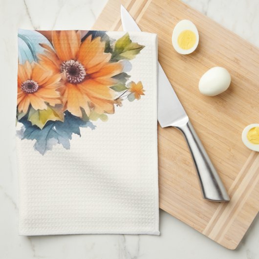 Herfstpompoenen met bloemen en bladeren theedoek (Quarter Fold)