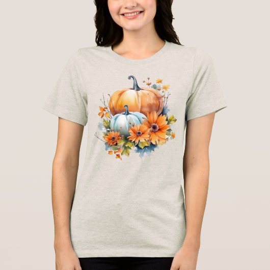 Herfstpompoenen met bloemen en bladeren Tri-Blend shirt (Voorkant)