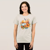 Herfstpompoenen met bloemen en bladeren Tri-Blend shirt (Voorkant volledig)