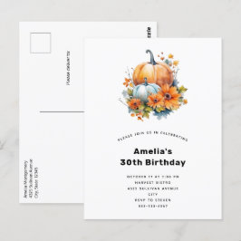 Herfstpompoenen met bloemen en bladeren Verjaardag Briefkaart