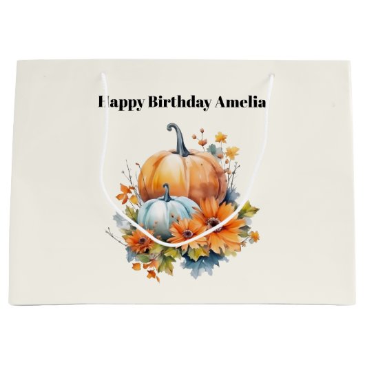 Herfstpompoenen met bloemen en bladeren Verjaardag Groot Cadeauzakje (Voorkant)
