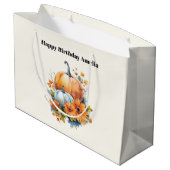 Herfstpompoenen met bloemen en bladeren Verjaardag Groot Cadeauzakje (Achterkant Gekanteld)