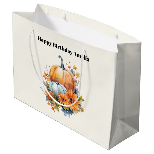 Herfstpompoenen met bloemen en bladeren Verjaardag Groot Cadeauzakje (Achterkant Gekanteld)