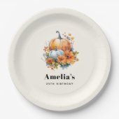 Herfstpompoenen met bloemen en bladeren Verjaardag Papieren Bordje (Voorkant)