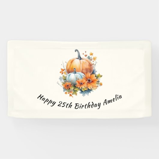 Herfstpompoenen met bloemen en bladeren Verjaardag Spandoek (Horizontaal)