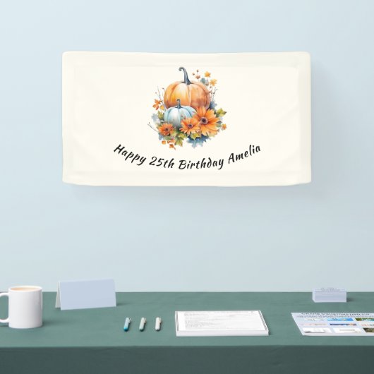 Herfstpompoenen met bloemen en bladeren Verjaardag Spandoek (Beurs)