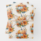 Herfstpompoenen met bloemen en bladpatroon inpakpapier vel (In situ)