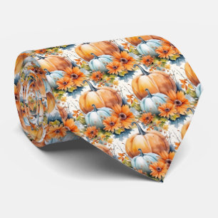 Herfstpompoenen met bloemen en bladpatroon stropdas
