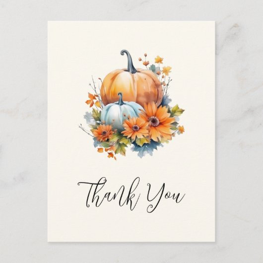 Herfstpompoenen met bloemen en gebladerte Bedankt Briefkaart (Voorkant)