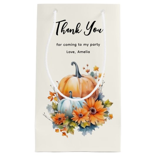 Herfstpompoenen met bloemen en gebladerte Bedankt Klein Cadeauzakje (Voorkant)