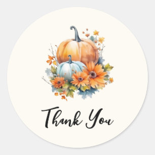 Herfstpompoenen met bloemen en gebladerte Bedankt Ronde Sticker