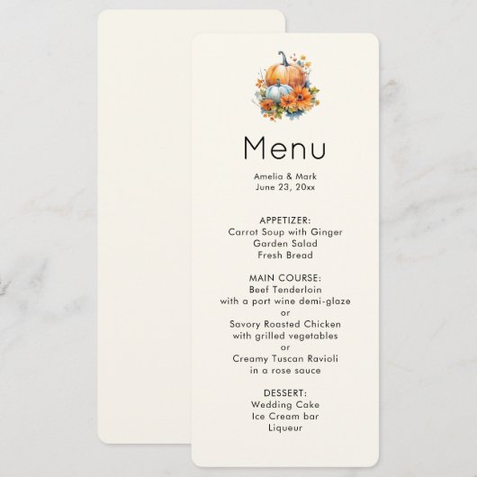 Herfstpompoenen met bloemen en gebladerte Menu Kaart (Voorkant / Achterkant)