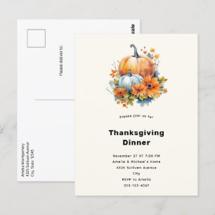 Herfstpompoenen met bloemen Thanksgiving Diner Briefkaart