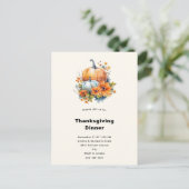 Herfstpompoenen met bloemen Thanksgiving Diner Briefkaart (Staand voorkant)
