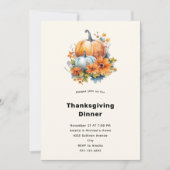 Herfstpompoenen met bloemen Thanksgiving Diner Kaart (Voorkant)