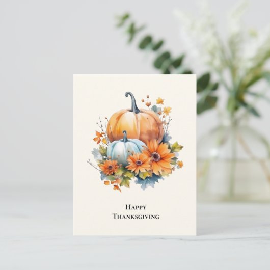 Herfstpompoenen met bloemen Thanksgiving Feestdagenkaart (Staand voorkant)