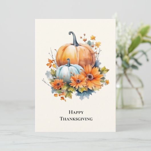 Herfstpompoenen met bloemen Thanksgiving Feestdagenkaart (Staand voorkant)