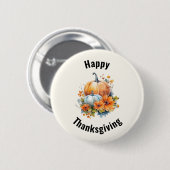 Herfstpompoenen met bloemen Thanksgiving Ronde Button 5,7 Cm (Voorkant /achterkant)