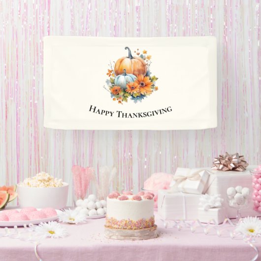 Herfstpompoenen met bloemen Thanksgiving Spandoek (Feest)