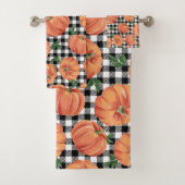 Herfstpompoenen met zwarte en witte Gingham Herfst Bad Handdoek (Insitu)