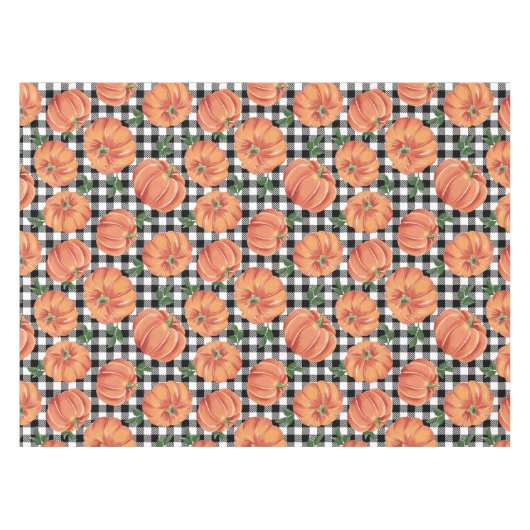 Herfstpompoenen met Zwarte en Witte Gingham Herfst Tafelkleed (Voorkant (Horizontaal))
