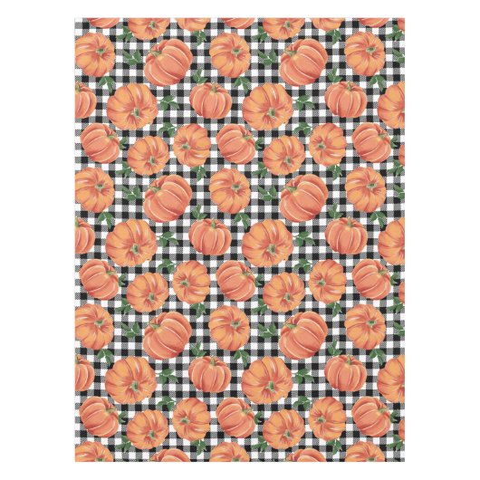 Herfstpompoenen met Zwarte en Witte Gingham Herfst Tafelkleed (Voorkant)
