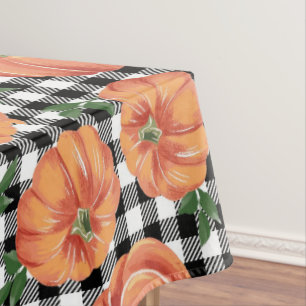 Herfstpompoenen met Zwarte en Witte Gingham Herfst Tafelkleed