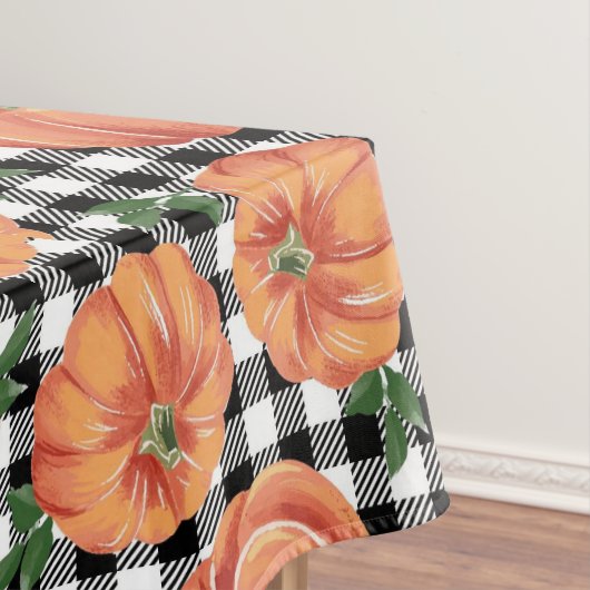 Herfstpompoenen met Zwarte en Witte Gingham Herfst Tafelkleed (Voorbeeld)